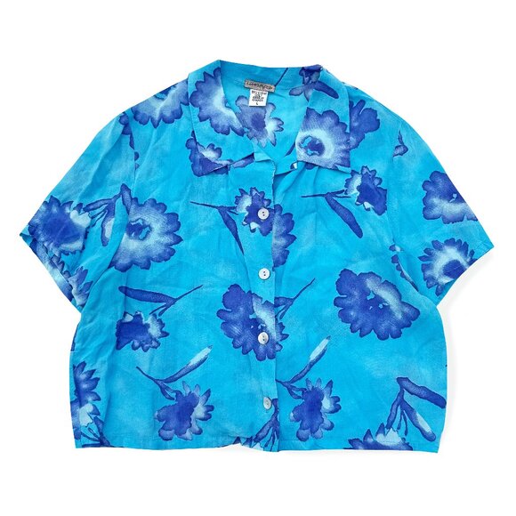 Life Styles Tops - Vintage Life Styles, Floral Cropped Button Down Shirt